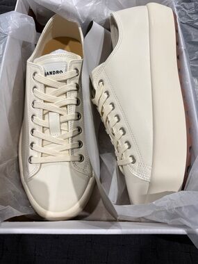 Sandro Off-White Platform Lace-Up Sneakers